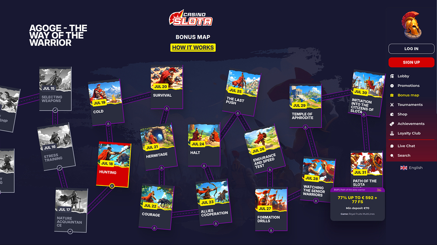 Slota Casino Desktop Bonus Map