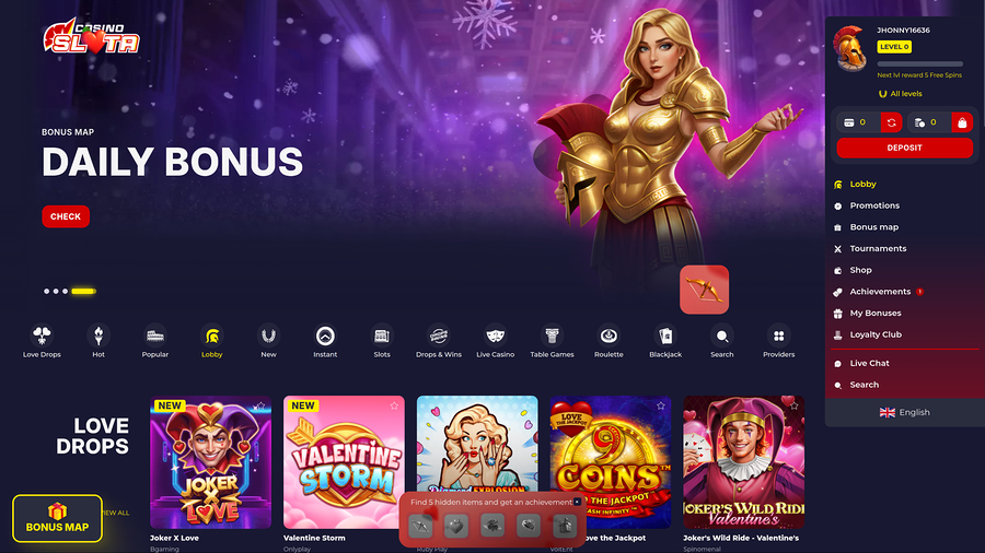 Slota Casino Desktop Homepage