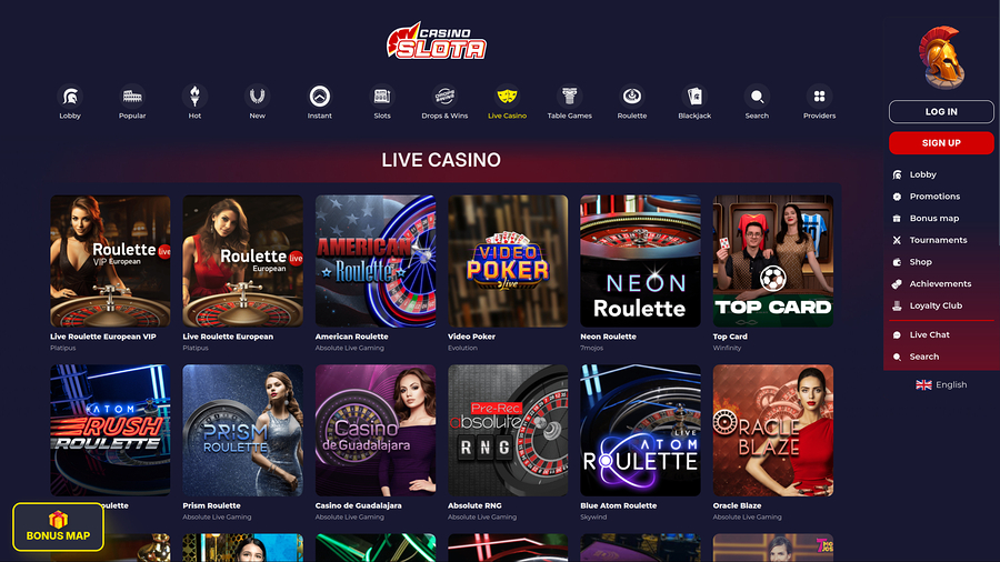 Slota Casino Desktop Live Dealer