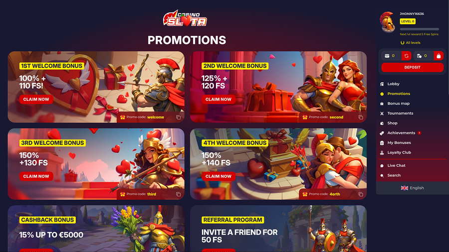 Slota Casino Desktop Promotions