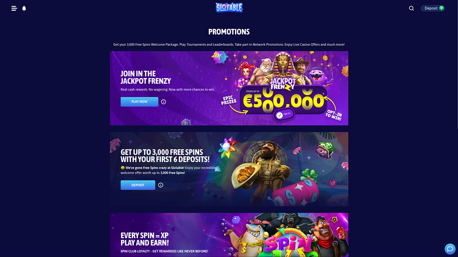 Slotable Casino Desktop Promotions