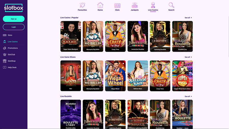 Slotbox Casino Desktop Live Dealer