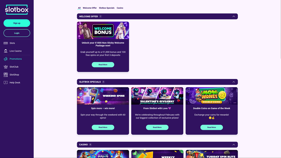 Slotbox Casino Desktop Promotions