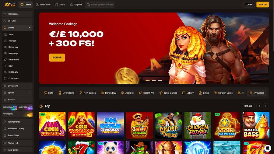 Slotlair Casino Homepage Desktop