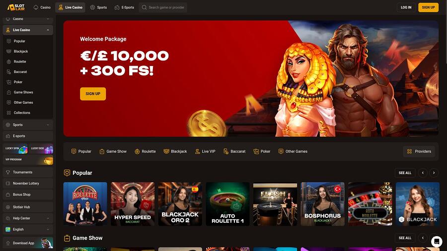 Slotlair Casino Live Dealer Desktop