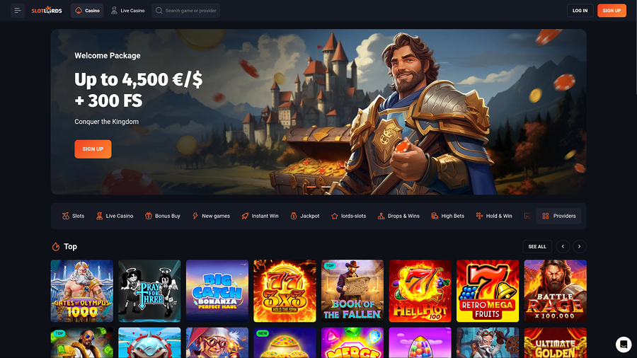 SlotLords Casino Desktop Homepage