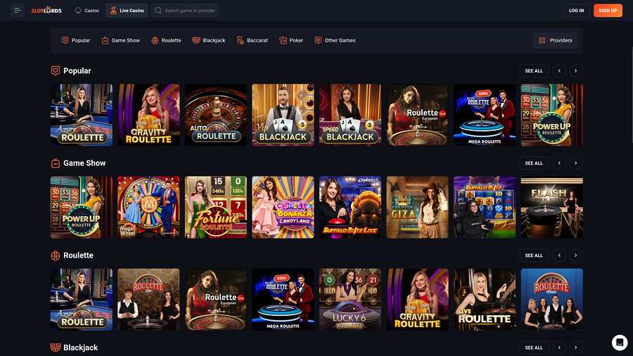 SlotLords Casino Desktop Live Dealer