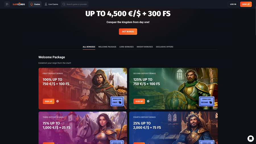SlotLords Casino Desktop Promotions