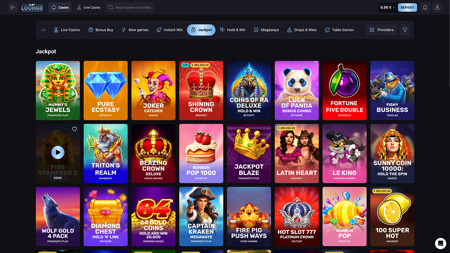SlotLounge Casino Desktop Jackpot