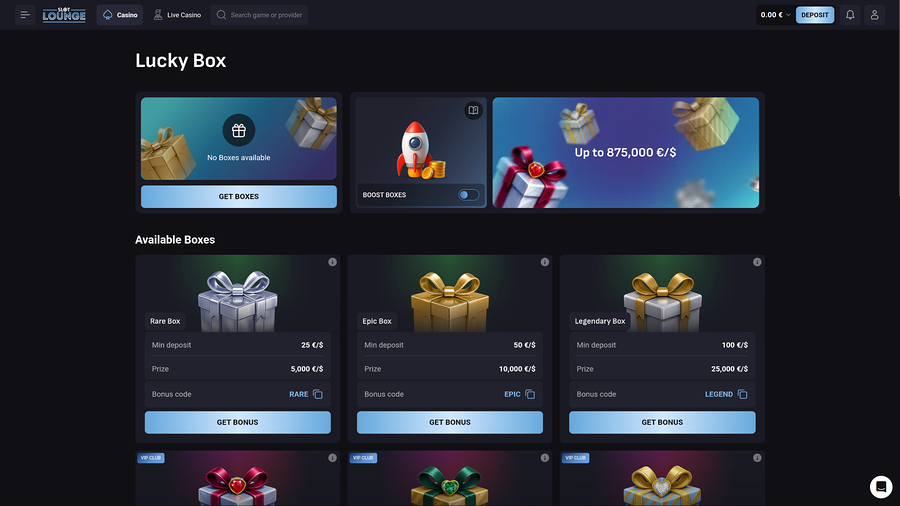 SlotLounge Casino Desktop Lucky Box