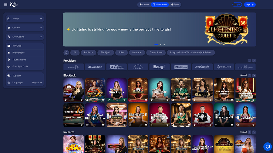 Casino SlotNeo con crupier en vivo
