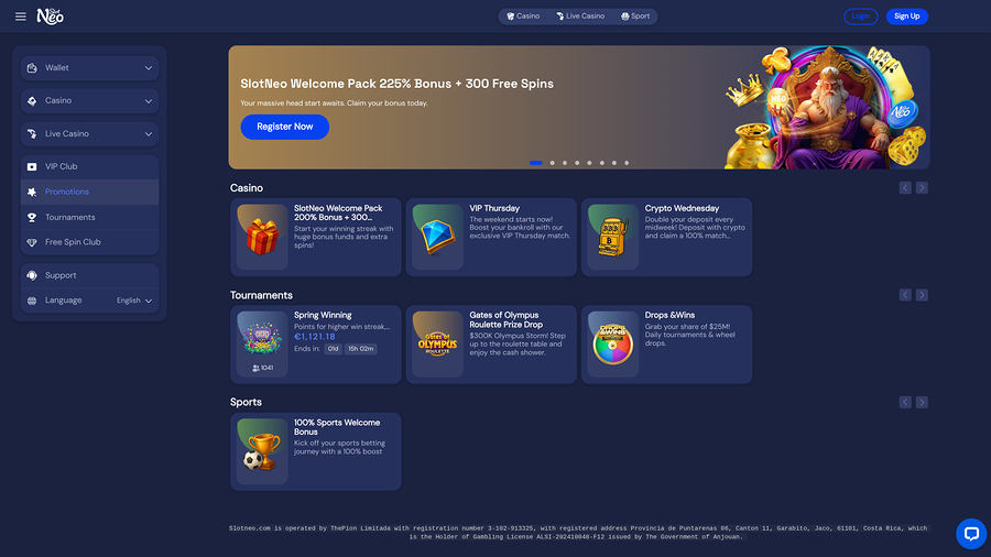 Promociones del casino SlotNeo