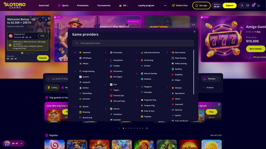 Desarrolladores de juegos de escritorio para Slotoro Casino