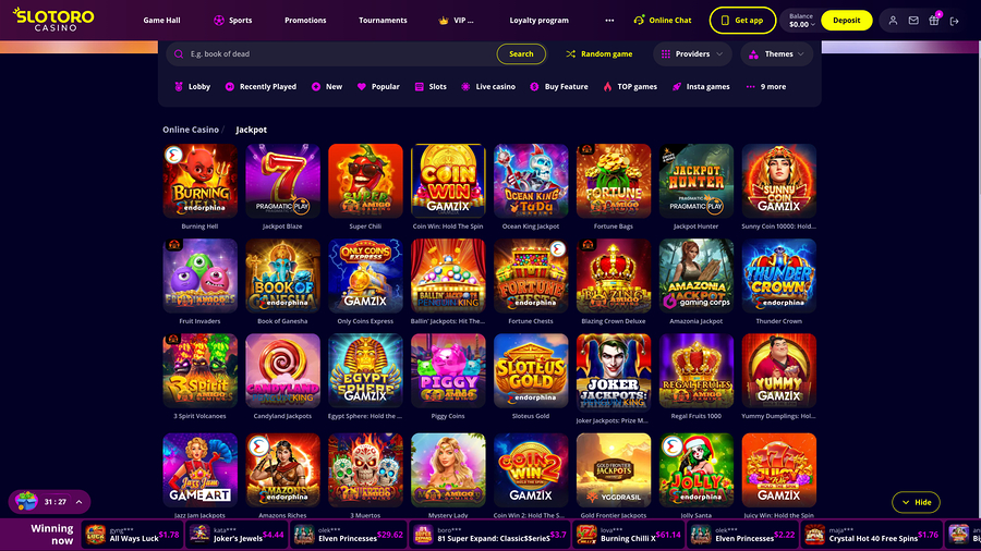 Jackpot de escritorio del casino Slotoro
