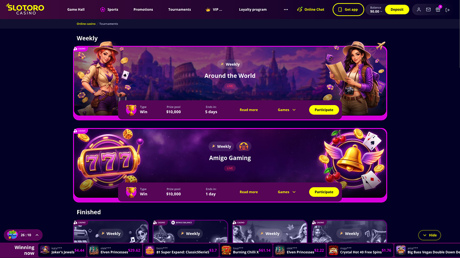 Torneos de escritorio de Slotoro Casino