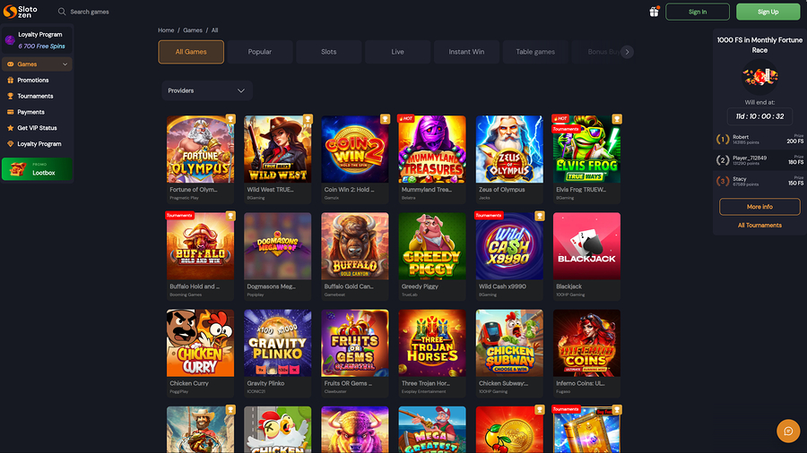 Slotozen Casino Desktop Games