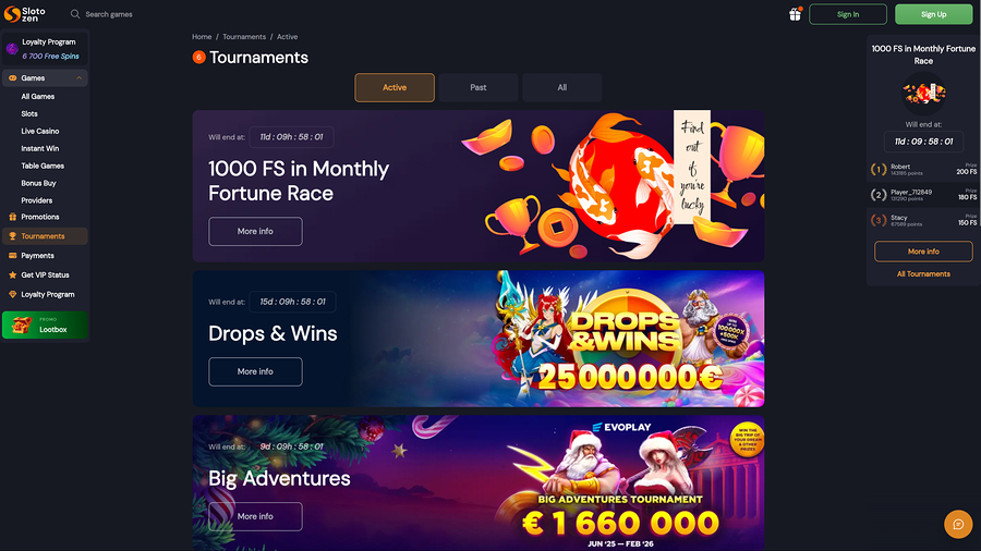 Slotozen Casino Desktop Tournaments