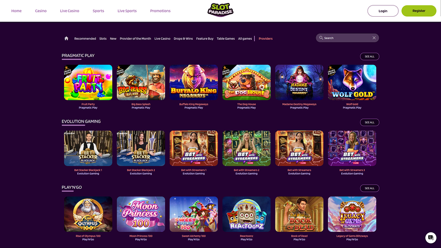 SlotParadise Casino Desktop Game Developers