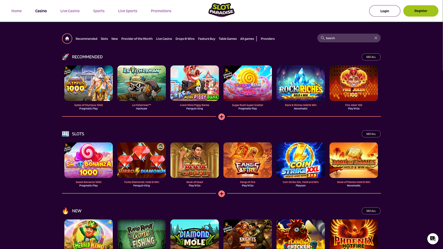 SlotParadise Casino Desktop Games