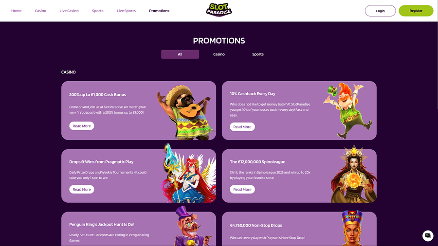 SlotParadise Casino Desktop Promotions