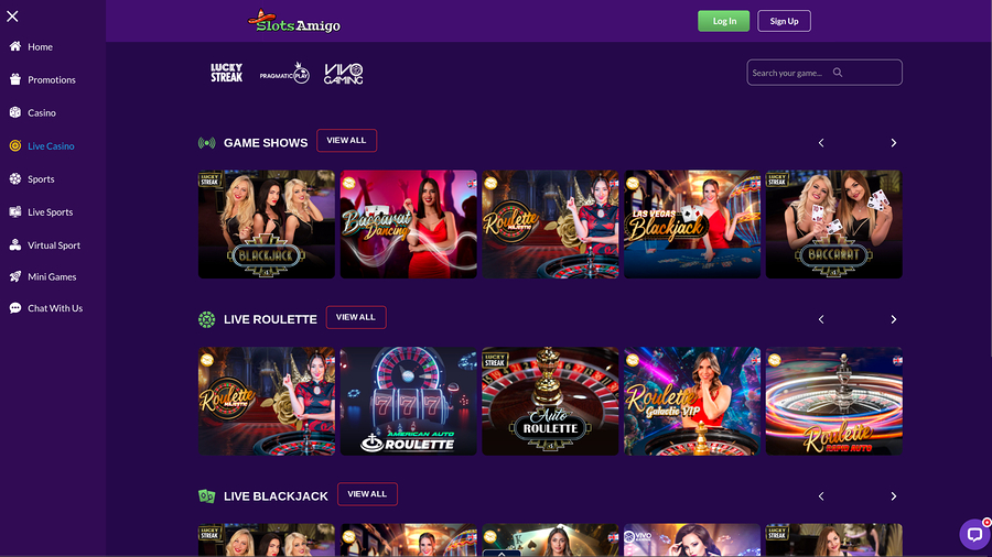 SlotsAmigo Casino Desktop Live Dealer