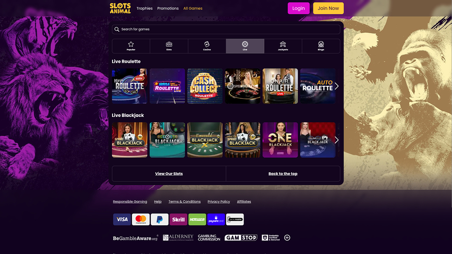 Slots Animal Casino Desktop Live Dealer