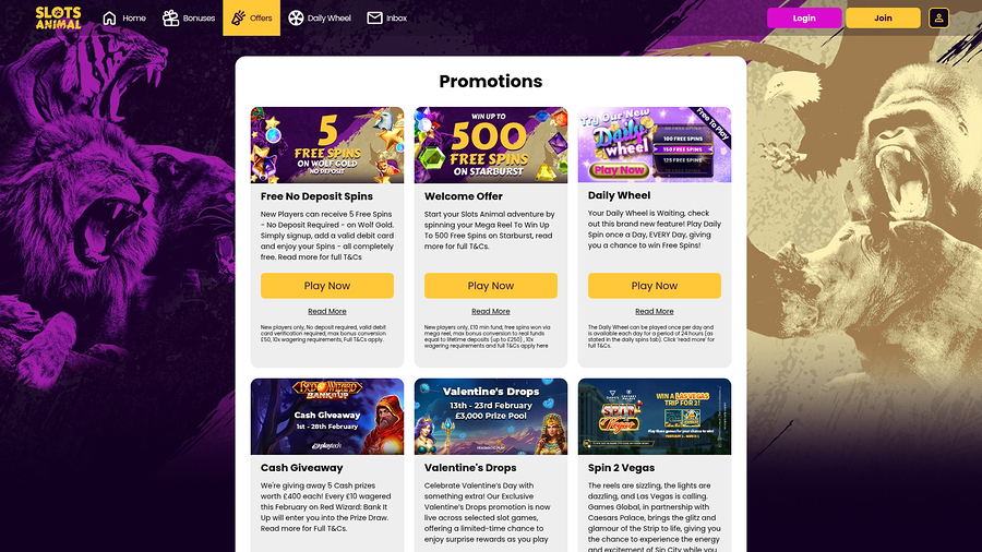 Slots Animal Casino Desktop Promotions