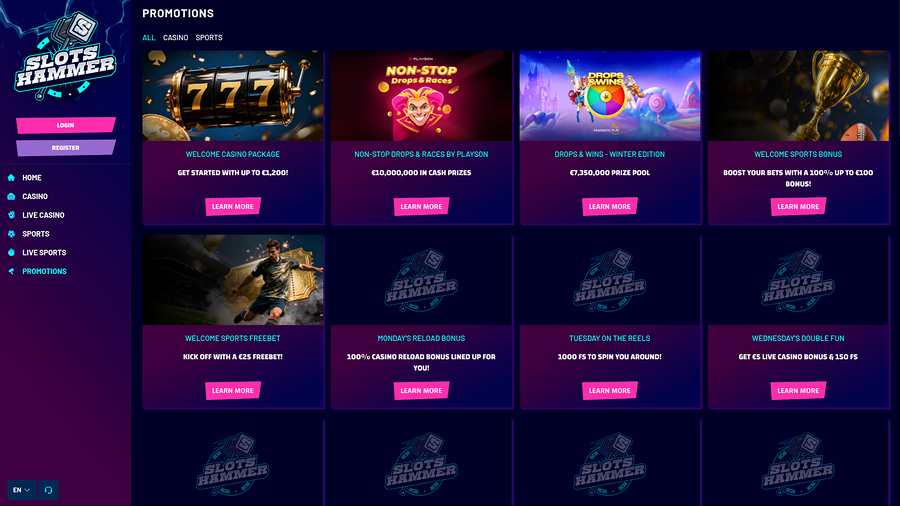 SlotsHammer Casino Desktop Promotions