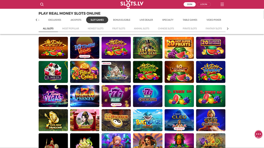 Slots.lv Casino Desktop Games