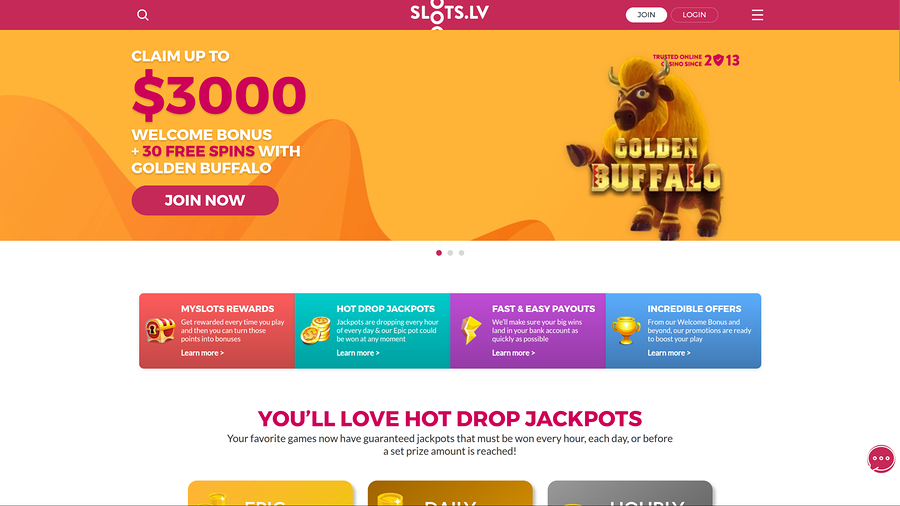 Slots.lv Casino Desktop Homepage
