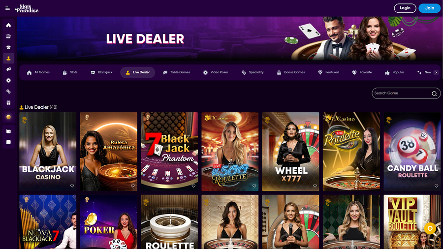 Slots Paradise Casino Desktop Live dealer
