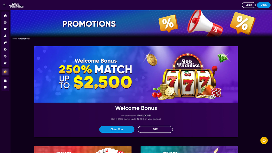 Slots Paradise Casino Desktop Promotions