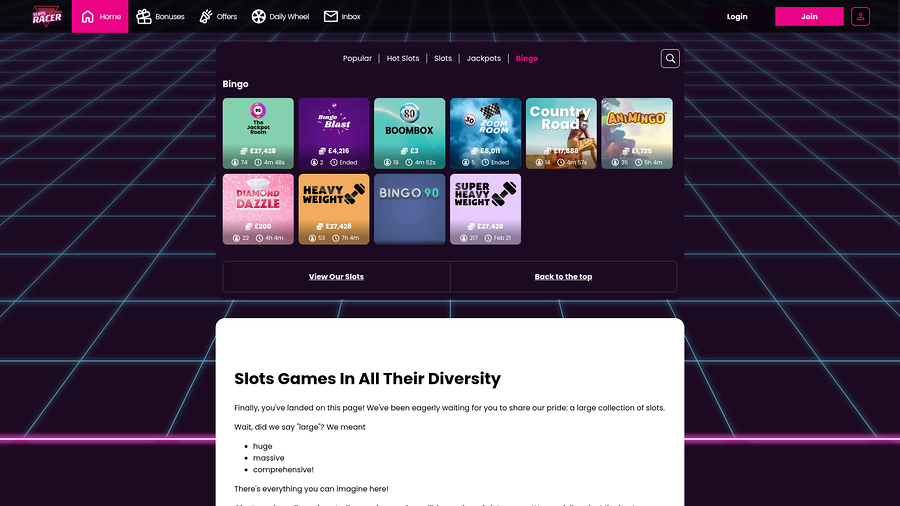 Slots Racer Casino Desktop Bingo