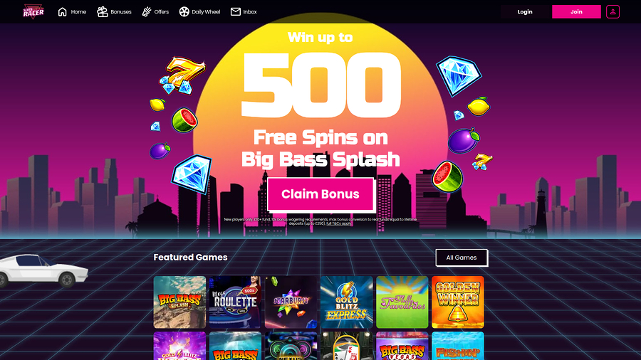 Slots Racer Casino Desktop Homepage