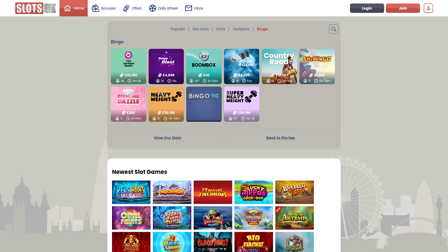 SlotsUK Casino Desktop Bingo
