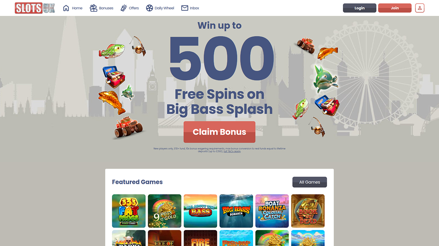 SlotsUK Casino Desktop Homepage