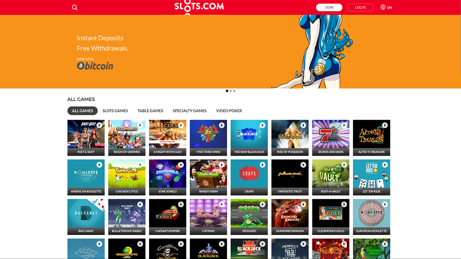 Slots.com Casino Desktop Homepage