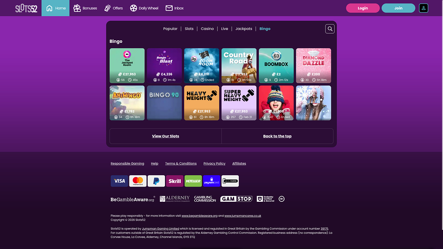 Slots52 Casino Desktop Bingo