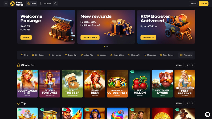 Slotsmines Casino Desktop Homepage