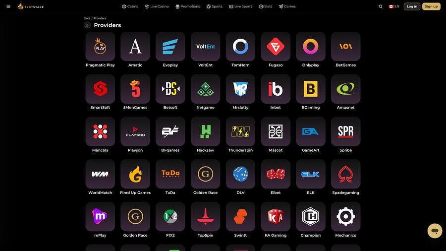 SlotStake Casino game developers page