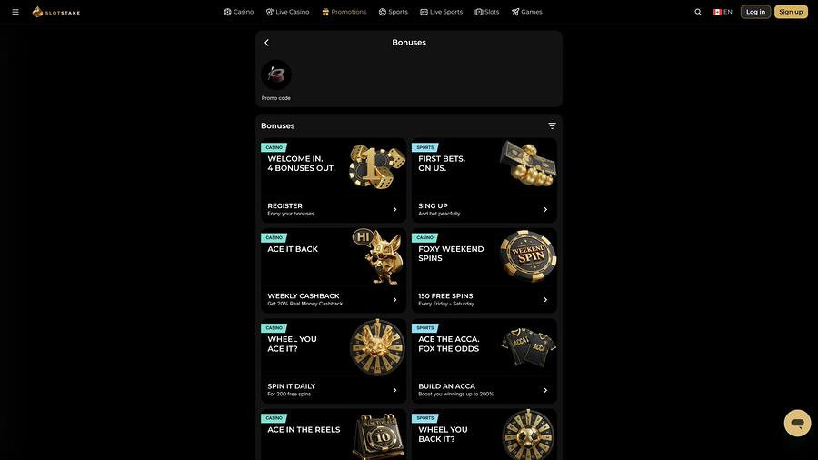SlotStake Casino promotions page