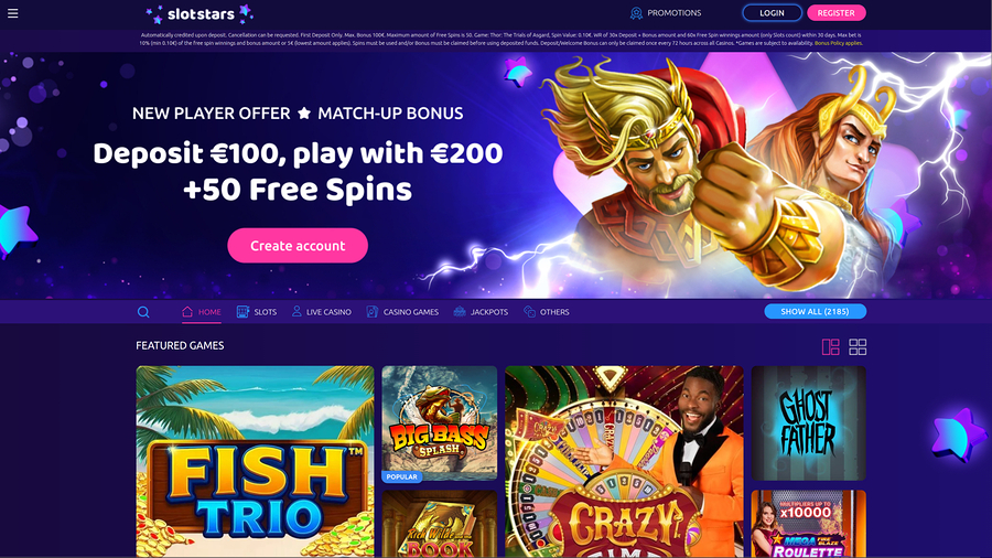 SlotStars Casino Desktop Homepage