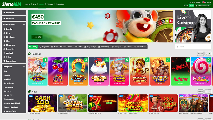 SlottoJam Casino Desktop Homepage
