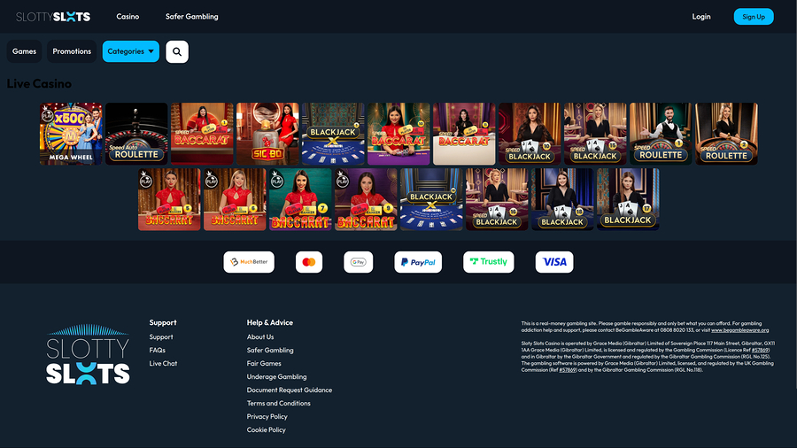 Slotty Slots Casino Desktop Live Dealer