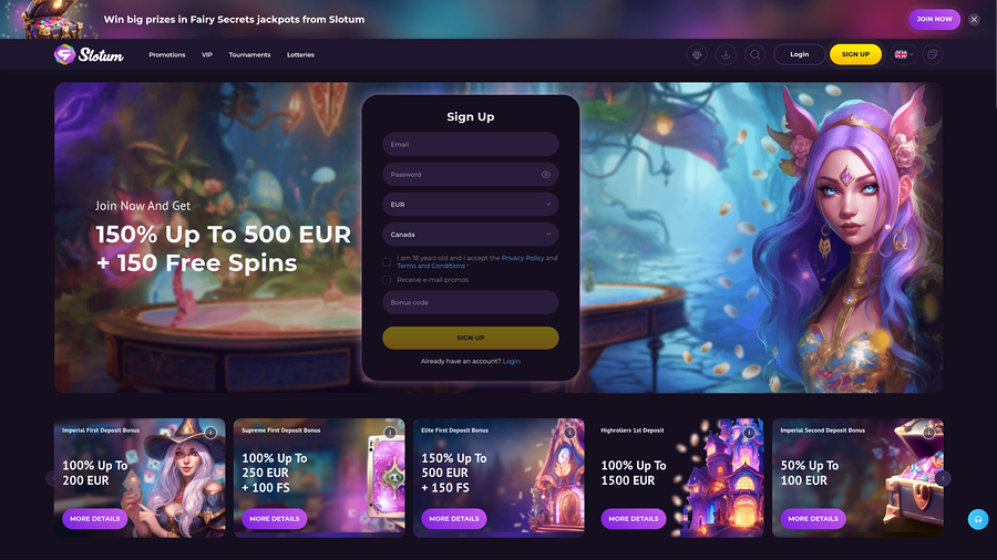 Slotum Casino Desktop Homepage