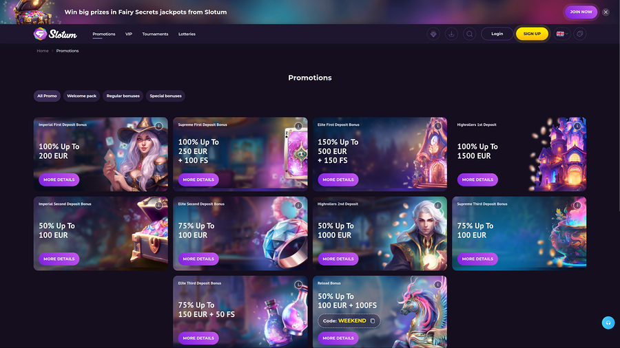 Slotum Casino Desktop Promotions