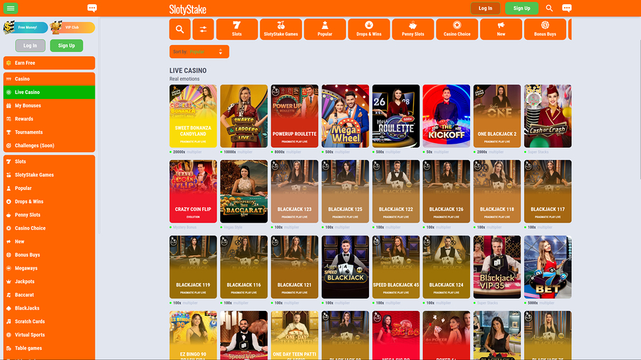SlotyStake Casino Desktop Live Dealer