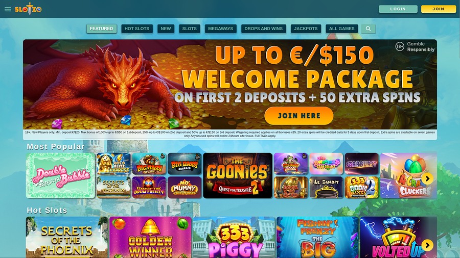 Slotzo Casino Desktop Homepage