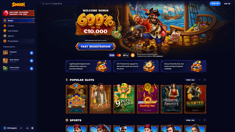 Página de inicio de Smash Casino para escritorio