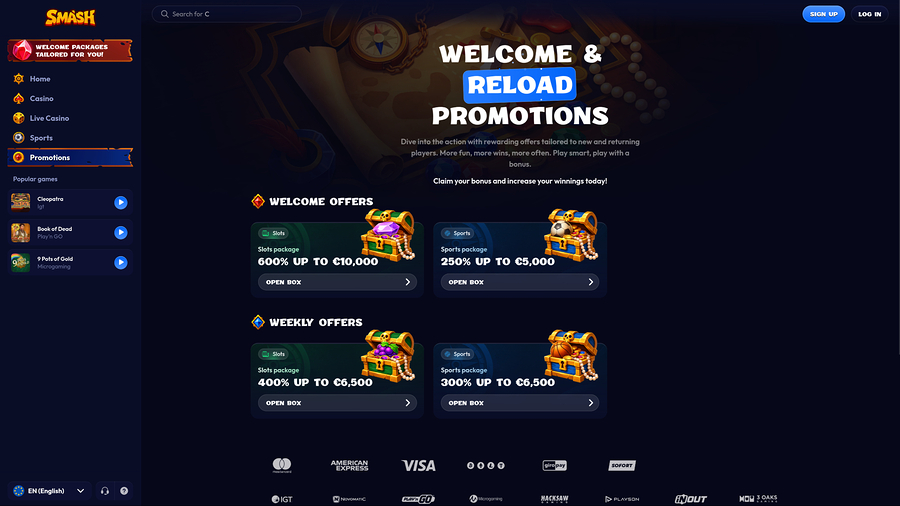 Promociones de Smash Casino para ordenador